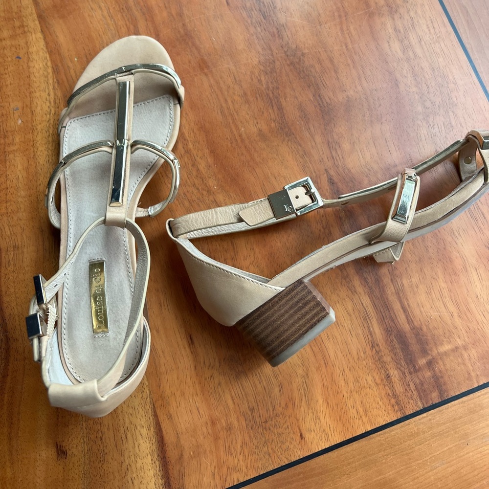 Womens nude and gold sandles with small block heel